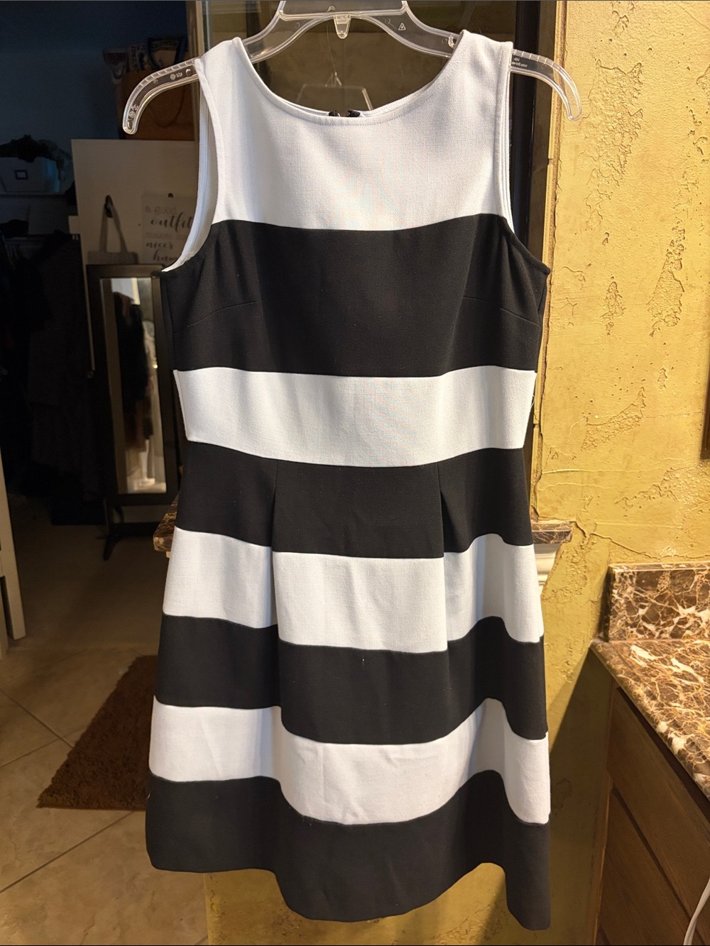 LOFT Black and light blue Striped Sleeveless A-Line Dress
